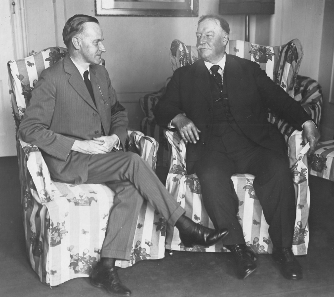 President Coolidge meeting with Chief Justice Taft at the New Willard Hotel within the first week of succeeding to the Presidency, August 1923. 