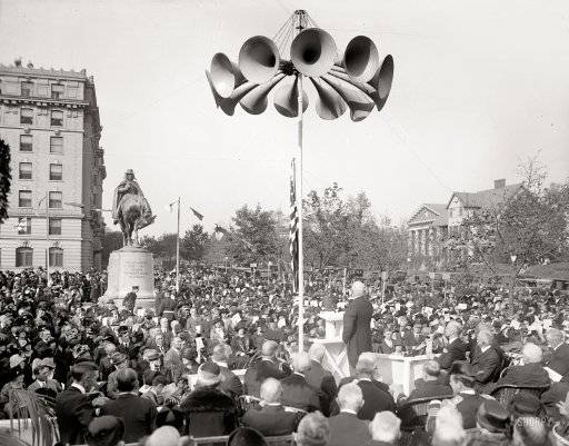 Unveiling of the Equestrian Statute of circuit-riding missionary Francis Asbury, October 15, 1924. President Coolidge is seated, with back turned to the camera, directly behind the speaker. 