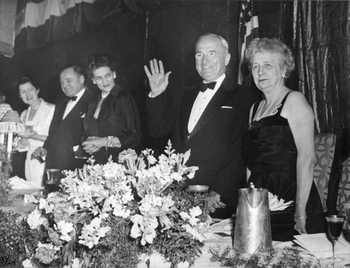 President Truman at the Jefferson-Jackson Dinner, March 29, 1952, at which he announced: "I shall not be a candidate for reelection. I have served my country long, and I think efficiently and honestly. I shall not accept a renomination. I do not feel that it is my duty to spend another 4 years in the White House."