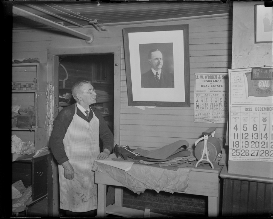 Shoemaker James Lucey in his Northampton shop, January 7, 1933