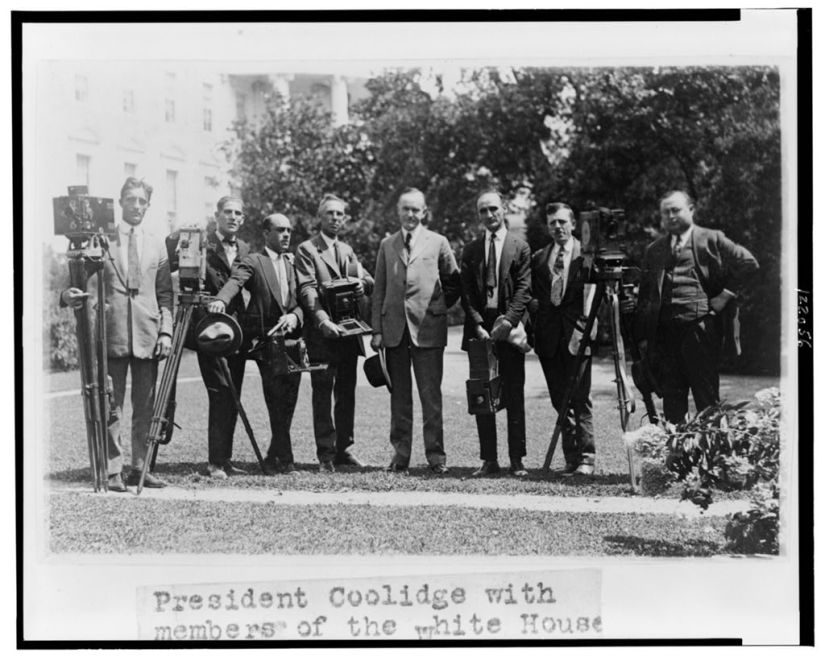 President Coolidge with members of the White House Photographers Association, 1923. 
