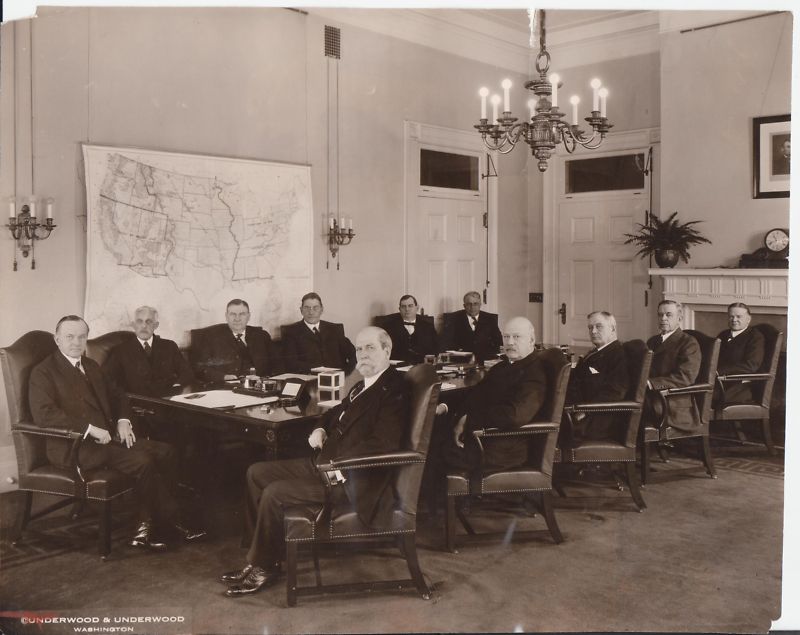 Photo of Coolidge and his Cabinet, taken in the winter of 1924. Notice the changes in personnel from the ones inherited from Harding at Attorney General and the Navy and Agriculture Departments. 