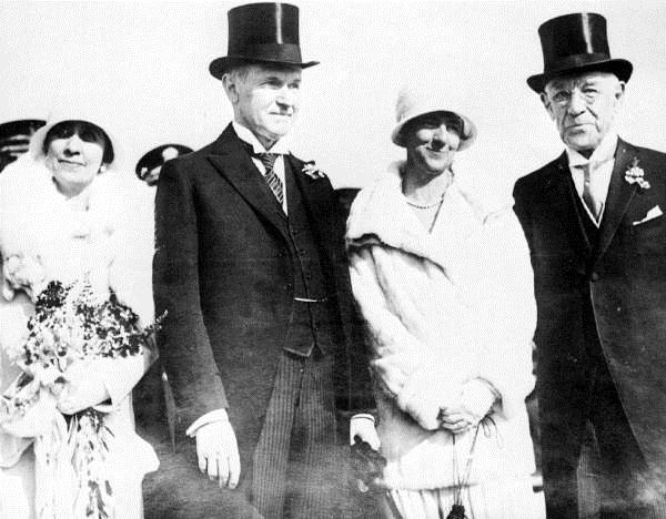 L to R: First Lady Grace Coolidge, President Coolidge, Mrs. Mary Curtis Bok and Mr. Edward William Bok, February 1, 1929. 