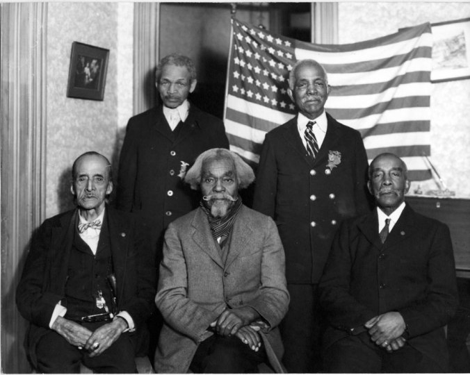 Some of the Grand Army of the Republic who began the work back in 1915 that pushed for a memorial honoring the contributions of Negroes in America. This picture was taken of them in 1935, as the fight continued to act on what Coolidge had authorized six years before. 
