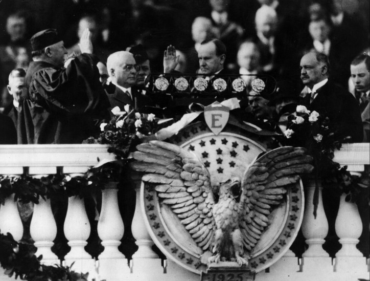 Chief Justice Taft administering the oath of office to President Coolidge