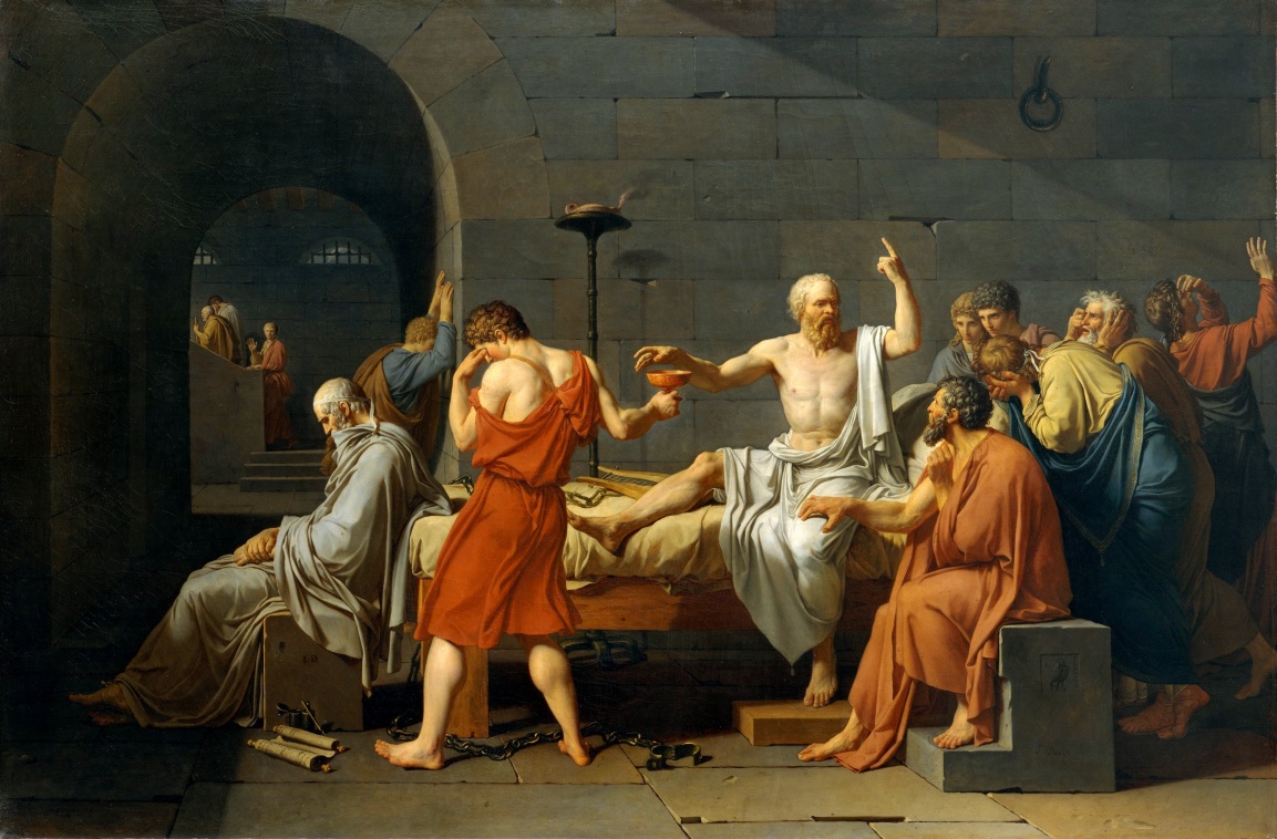 Jacques-Louis David's "Death of Socrates" depicting the ultimatum imposed on the philosopher to recant his ideas or be forced to drink hemlock. He continues to discourse on the truth of the eternal and spiritual. The painting dates from 1787, the year the Framers were thinking through the principles of sound, constitutional government. 
