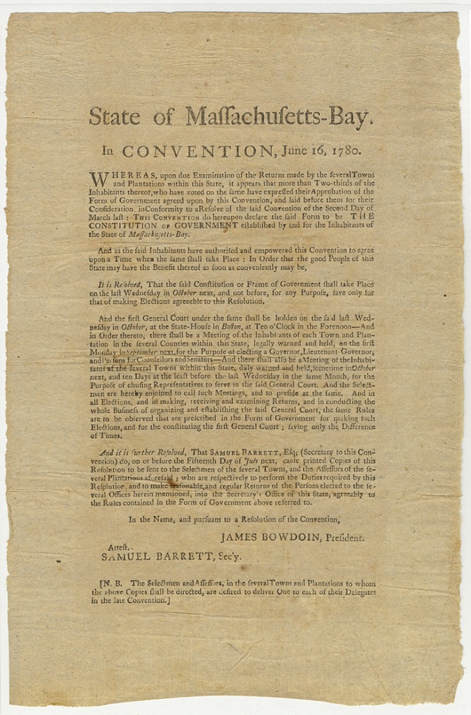broadsideMA Constitution ratified 1780