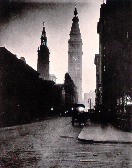 The profile of Stanford White's Madison Square Garden stand against the skyline, beside the Clock Tower (right), in this photograph from 1923. It was the second tallest building in New York City in its time. 