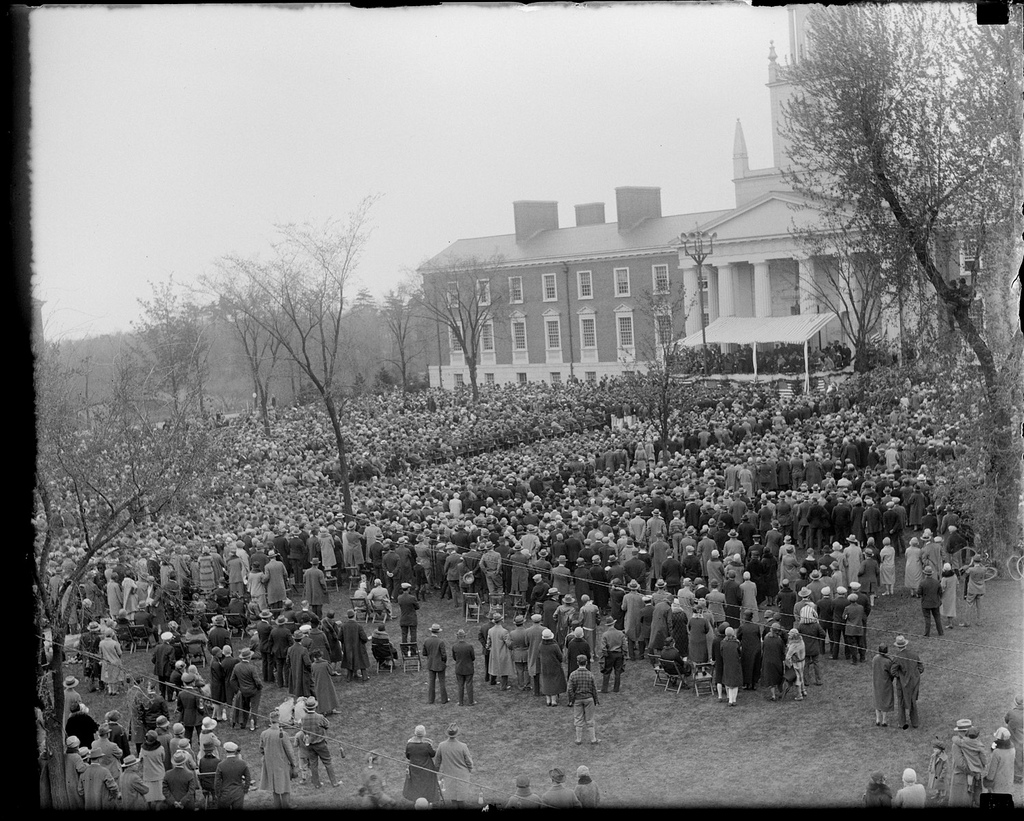 President Coolidge addressing the crowds at the Academy 