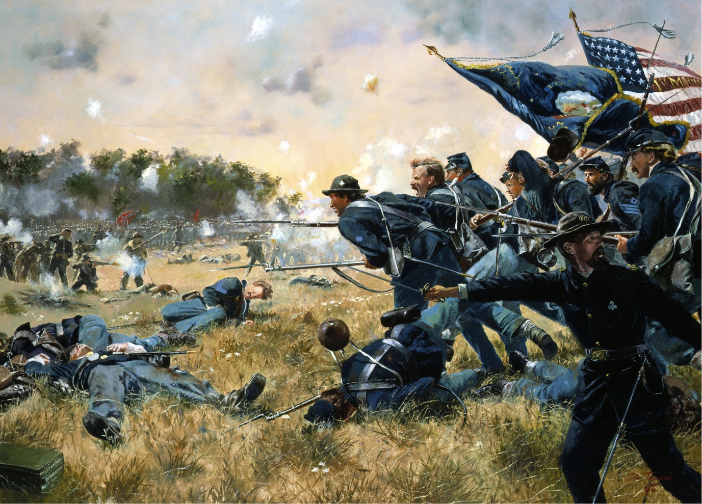 "First Minnesota at Gettysburg" by Don Troiani. Courtesy of the Minnesota National Guard. 262 Minnesotans charged 1,600 Alabamans to halt the Confederate effort to flank the Union Army, July 2, 1863. 