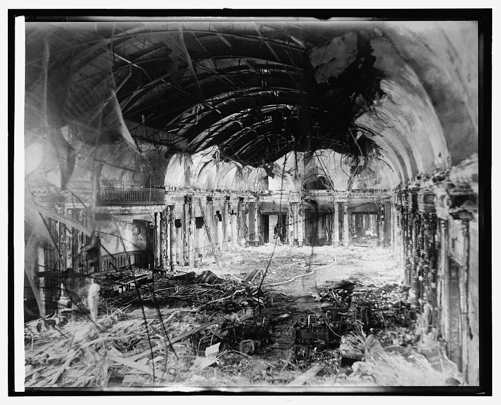 The ballroom on the top floor, after the fire, April 1922. 