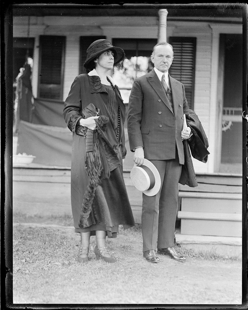 President and Mrs. Coolidge at the family Homestead in Plymouth Notch, Vermont. 