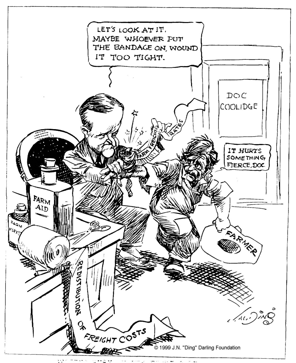 "Getting busy on his first case," by "Ding" Darling, The Des Moines Register, November 17, 1924, four years before his address to the Grange. Courtesy of The Ding Darling Foundation. 