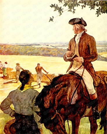 Washington in peacetime, "First Farmer of the Land" by N. C. Wyeth, appearing in Country Gentleman, February 1946. 