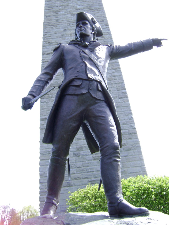 Colonel Stark's statue at Bennington. Declining the offers of friends to attend the commemorative ceremonies of the Battle in 1809, Stark, at age 81, would close his letter with what would become his native state, New Hampshire's motto: 'Live free or die; Death is not the worst of evils.' It was here at the battle's obelisk Monument that Coolidge saw and heard his first President, Benjamin Harrison, in 1891. 