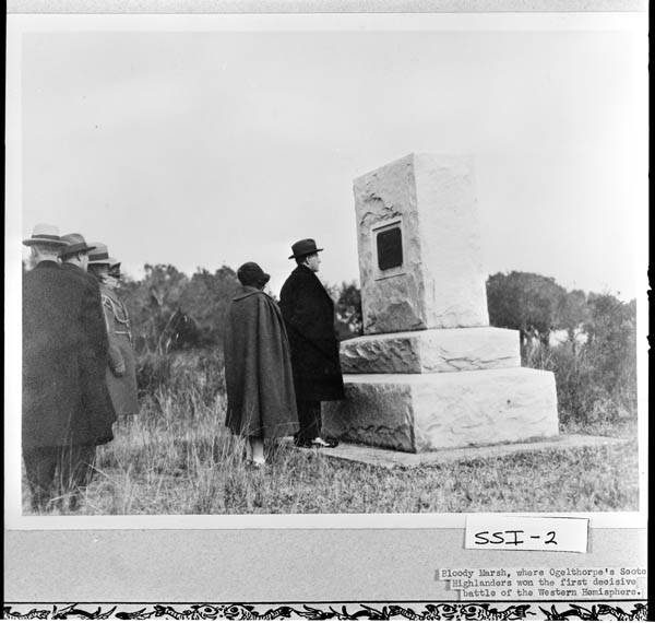 The Coolidges viewing the Monument at Bloody Marsh, Sea Island, overlooking the salt marshes where the battle was fought in 1742. Courtesy of the Georgia Archives. 