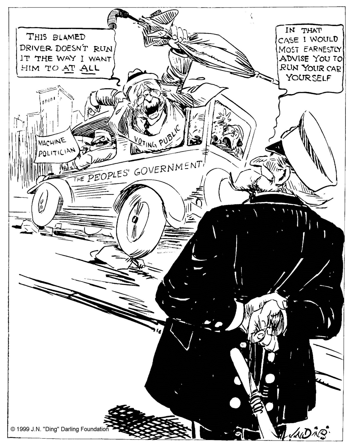 "They make 'em now so anyone of average intelligence can drive if he prefers," by "Ding" Darling, The Des Moines Register, December 3, 1922. Courtesy of the Ding Darling Foundation. 