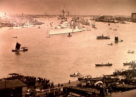 USS Houston (CA-30), launched from Newport News, Virginia, 7 September 1929, was dispatched to resolve the boiling conflict between China and Japan, 1932. Pictured here during that time with the Asiatic Fleet, Houston was heading to Darwin, Australia from Panay Island when the Japanese attacked Pearl Harbor. She went on to reinforce Timor, fight at the Battle of Java Sea and Banten Bay, engaging the enemy valiantly until sunk, the heroics of her officers and crew were not known to the world for nine months. She would earn a Presidential Unit Citation for her actions. 