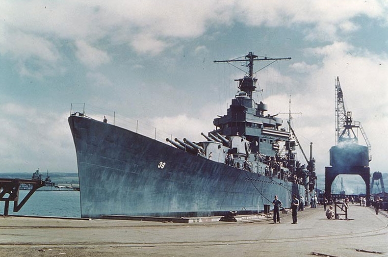 USS Minneapolis (CA-36), laid down in 27 June 1931 in Philadelphia, she was launched in 1933. Practicing its gunnery twenty miles from Pearl Harbor when the Japanese attacked, Minneapolis joined in the patrol for enemy carriers and would later fight at Coral Sea, Midway and, with especial success, at Tassafaronga, sinking two enemy ships. She would fight ferociously at Guam, Leyte Gulf and in the opening operations of Okinawa, sinking ships and downing aircraft more than once. Near the end of her wartime service, Minneapolis received the Japanese surrender of Korea from her deck. Finally decommissioned in 1947 after returning troops back to the United States from the Pacific, she had seen some of the hardest fighting and given much in return to the enemy. 