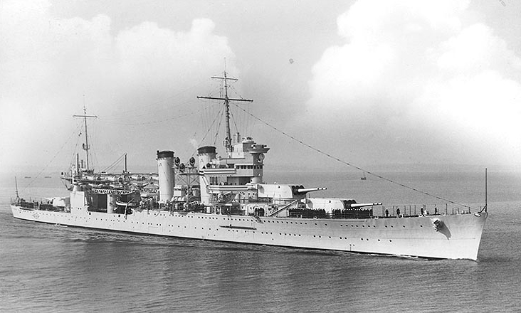 USS New Orleans (CA-32), was laid down in New York Navy Yard on 14 March 1931 and launched on 12 April 1933. She was one of two Coolidge cruisers to be "caught" at Pearl Harbor when the Japanese attacked on the morning of 7 December 1941. After a desperate ten minutes under enemy assault, the entire anti-aircraft battery of New Orleans was in action against Japanese planes. She would survive that day to take part in each of the major offensives of the Pacific, from Coral Sea to Leyte Gulf to Mindoro, ending her career evacuating POWs and bringing them home. Decommissioned in 1947, she had protected carriers, hit her targets, supported landings and ensured ground success at Okinawa. 