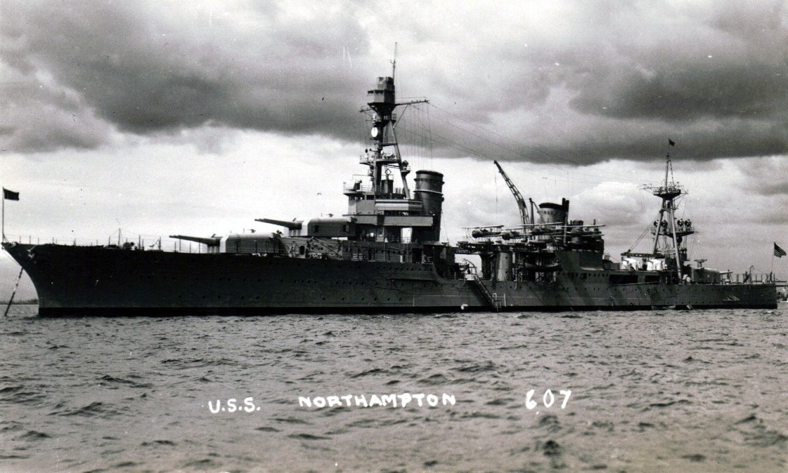 USS Northampton (CL-26), was laid down by Bethlehem Steel Corporation out of Quincy, Massachusetts on 12 April 1928. Launched in September 1929, it was sponsored by none other than Northampton's own, Mrs. Grace Coolidge. Northampton, was escorting the carrier Enterprise through open sea when the Japanese attacked. Quickly joining the search for the enemy fleet, she screened Enterprise's maneuvers at Midway that halted the Japanese advance. Helped do the same at Guadalcanal for the Hornet and fought fiercely in the Battle of Santa Cruz Islands, Tassafaronga and successfully prevented the reinforcement of Japanese forces at Guadalcanal before being sunk on 1 December 1942. 