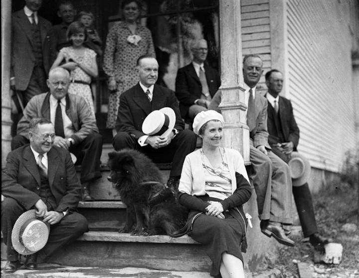 The Coolidges on the steps of the General Store, summer 1931. Courtesy of the Yankee Publishing Collection. 