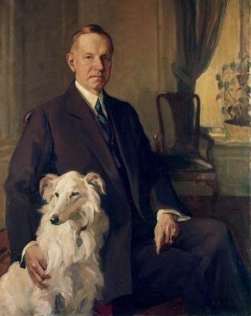 President Calvin Coolidge with Rob Roy painted by DeWitt Lockman, 1931. 
