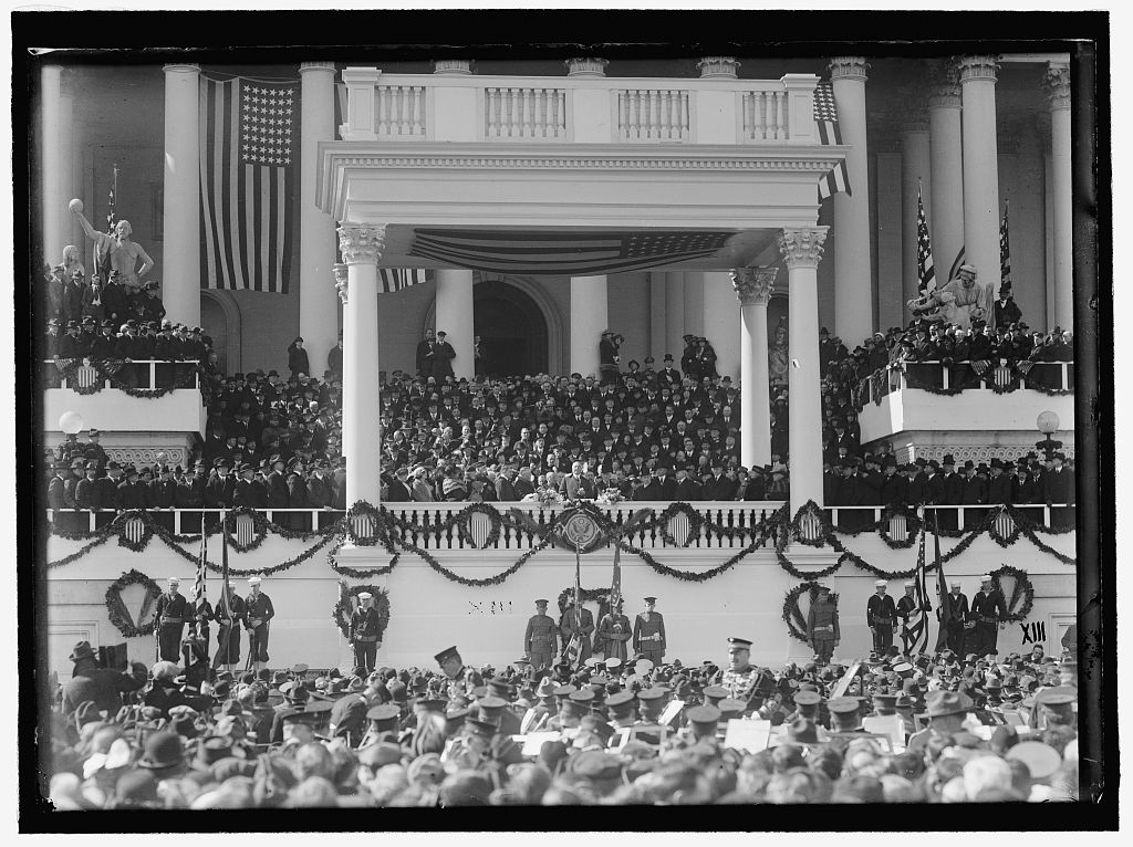 Inauguration Day, March 4, 1921. President Harding can be seen at center of the Inaugural Stand. 
