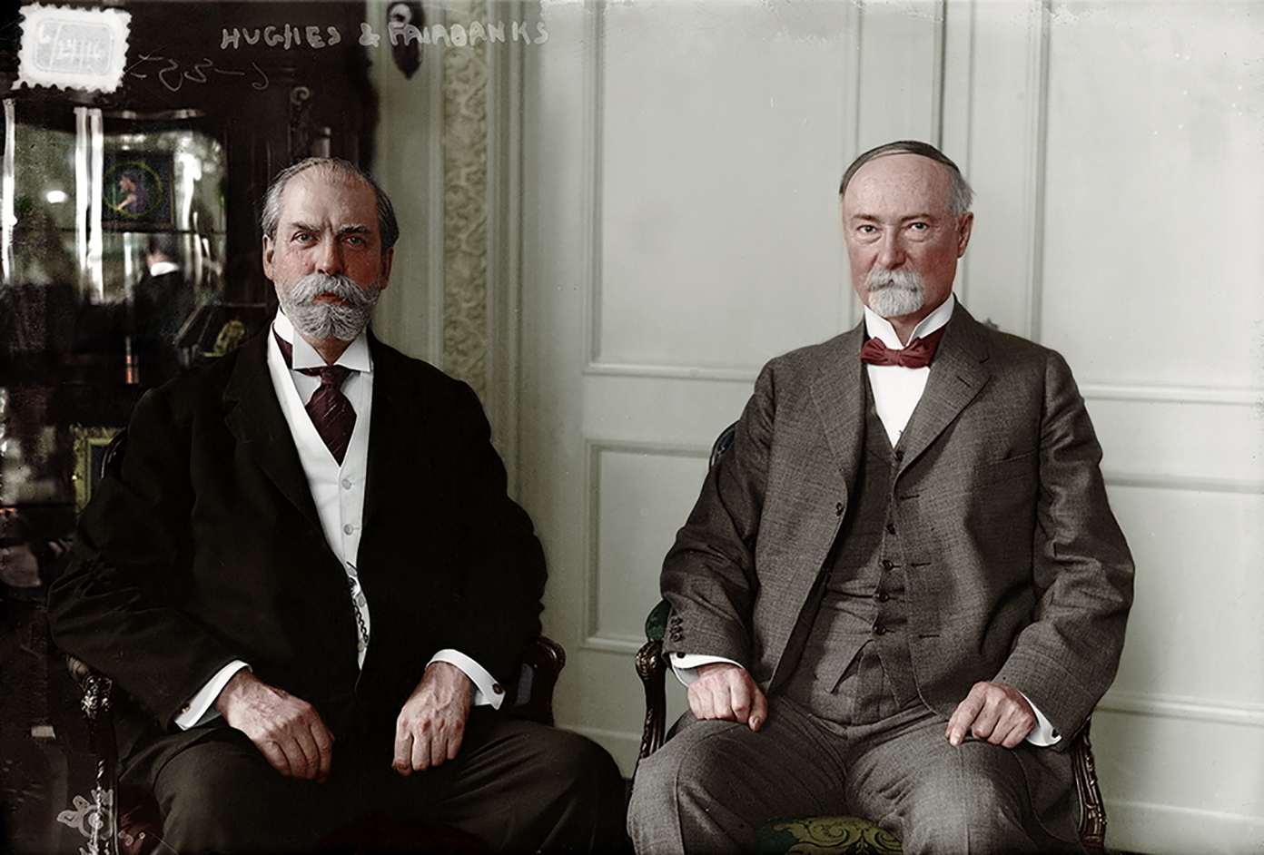 Charles Evans Hughes (left) and former Vice President under Theodore Roosevelt, Charles Fairbanks. 