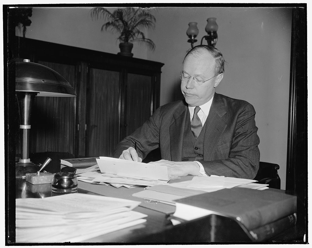 Senator Taft shortly after taking office in the Senate, 1939. He hit the ground running and took many by surprise with his thoroughly reasoned and original critiques of what had gone virtually unopposed for six years before he arrived. Courtesy of the Library of Congress. 