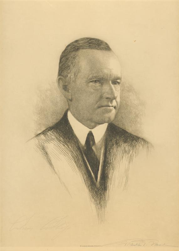 Portrait of Calvin Coolidge in pencil by Franklin P. Mead. 