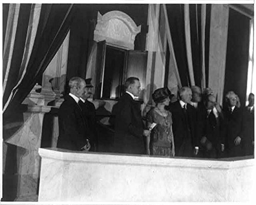 Coolidges at the dedication of "shrine" in the Great Hall of the Library of Congress, transitioning the Declaration and Constitution from State Department vaults to display for the general public at the Library, February 28, 1924. The two parchments were, to the amazement of all present that day, presented in cases between specially developed gelatine films for their preservation from the damage of light and temperature while still keeping them visible to all who would visit the site. 
