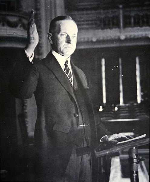 PNP254191 Calvin Coolidge (1873-1933) (b/w photo) by American Photographer, (20th century); Private Collection; (add.info.: 30th President of the United States (1923-29);); Peter Newark American Pictures; American, out of copyright