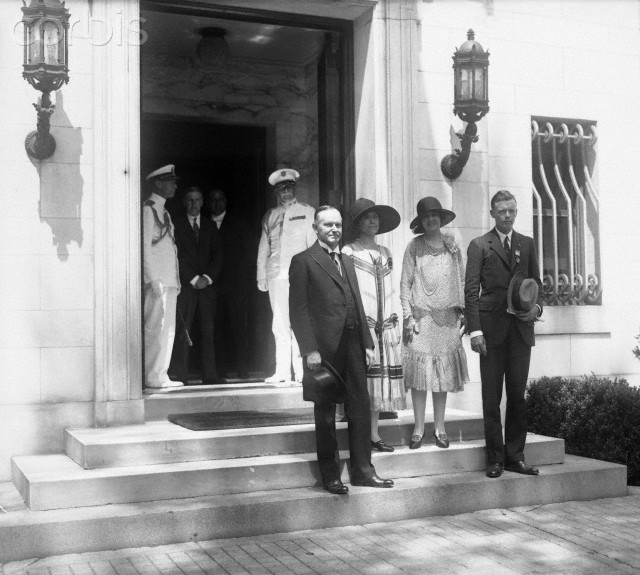 Lindbergh and his mother are guests of President and Mrs. Coolidge at the temporary White House at Dupont Circle, June 11, 1927. 
