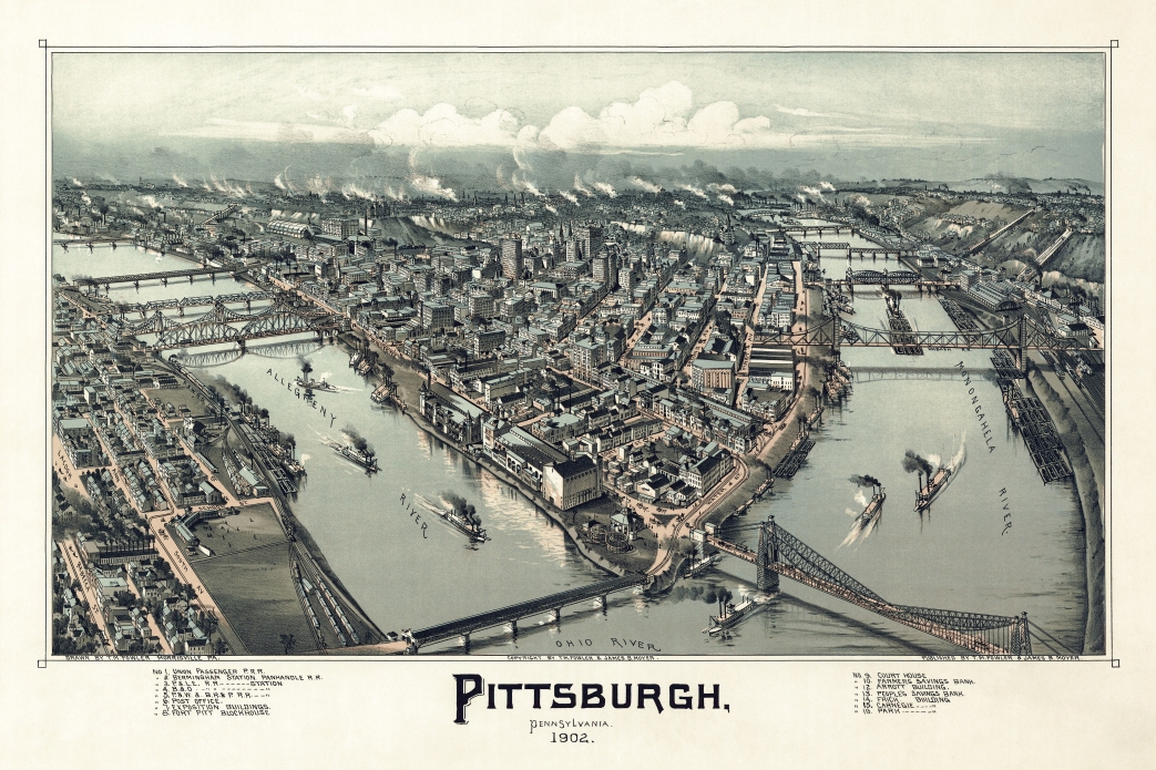 Pittsburgh as it appeared in 1902, depicted by Thaddeus M. Fowler. 