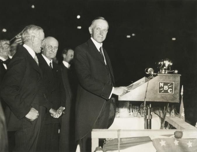 Calvin Coolidge spoke in support of Herbert Hoover, at Madison Square Garden. On October 11, 1932, the former Republican Preside